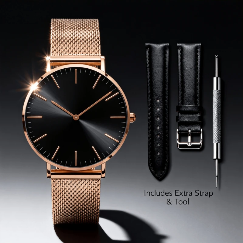 Fashion Simple Metal Mesh Women's Watches Luxury Ladies Quartz Clock with Replacement Leather Strap, Watch Removal Tool