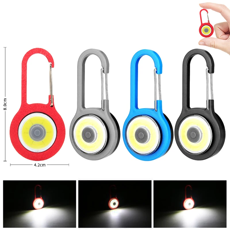 Mini LED Keychain Flashlight Carabiner Lamp Portable COB Self-defense Pocket Light Schoolbag Key Ring Night Light Outdoor Tool