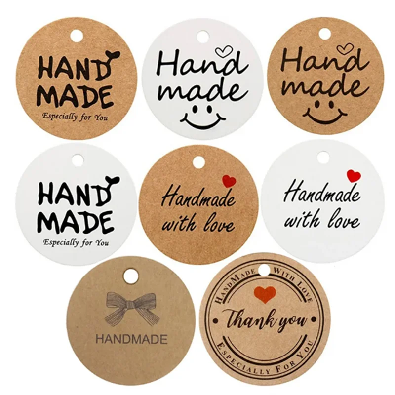 100pcs Kraft Paper Handmade Thank You Gifts Tags for DIY Party Decoration Candle Plaster Craft Gift Packaging Tag Paper