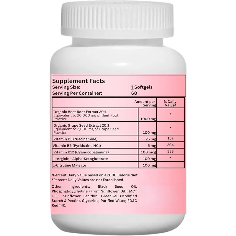 Organic Liposome Beetroot Supplement with An Additional Strength of 1000mg -60 Capsules for Circulation and Nutritional Support