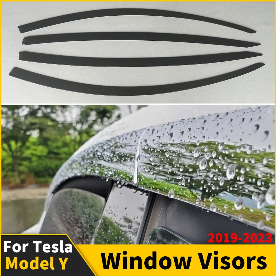 Per Tesla Model Y 2019-2023 Refit Tuning Accessori Trim Decorazione 4PCS Finestra Visiere Ombra Vento Deflettore Pioggia Guard fronte