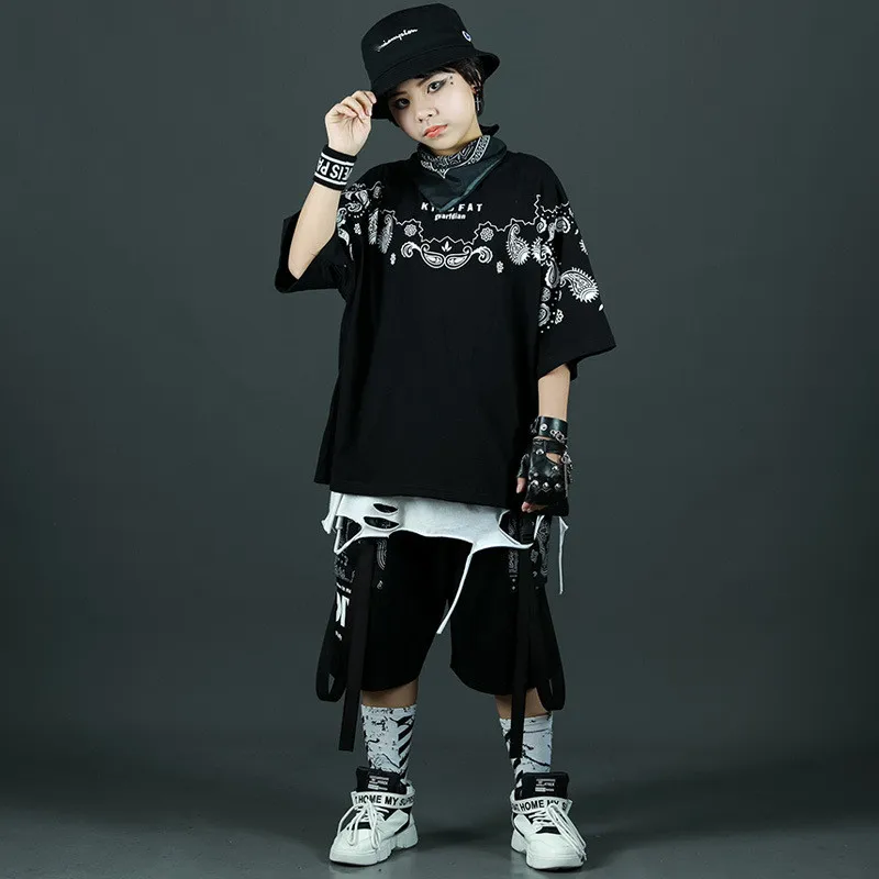 

New Boys Clothing Sets Summer Print T-shirt + Shorts 2pcs Kids Black Clothes Suit Children Outfits Teen Tracksuit 4 6 8 10 12 Y