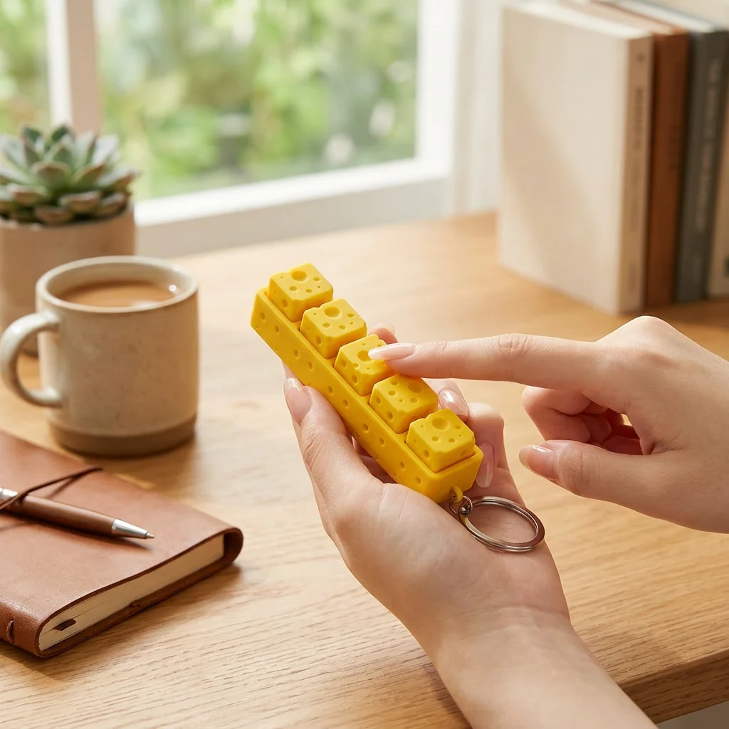 PLA Fidget Keychain for Office Desk Students 3D Printed Cheese Stress Relief Keycap Charm Toy Gift Durable Lightweight