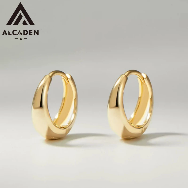 18K Gold Plated Huggie Hoop Earrings with 925 Sterling Silver Needle Chunky Thick Circle Earring for Women Daily Party Wear