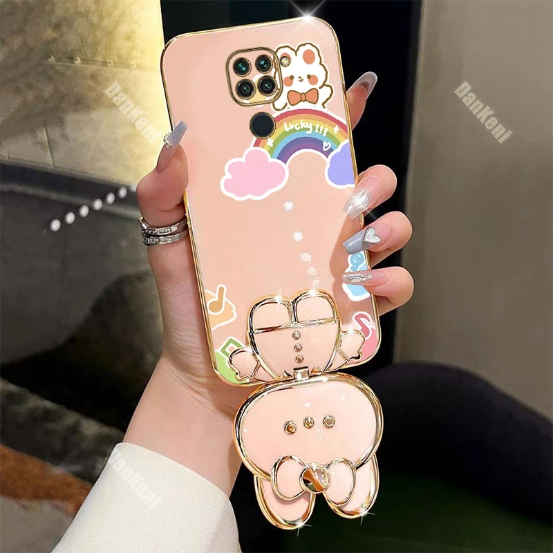 Note 9 Lucky Rabbit Holder Bracelet Plating Phone Case For Xiaomi Redmi Note 9 9Pro 9S 9T 10Pro 10 10T 10S 11 11Pro 8 8Pro Cover