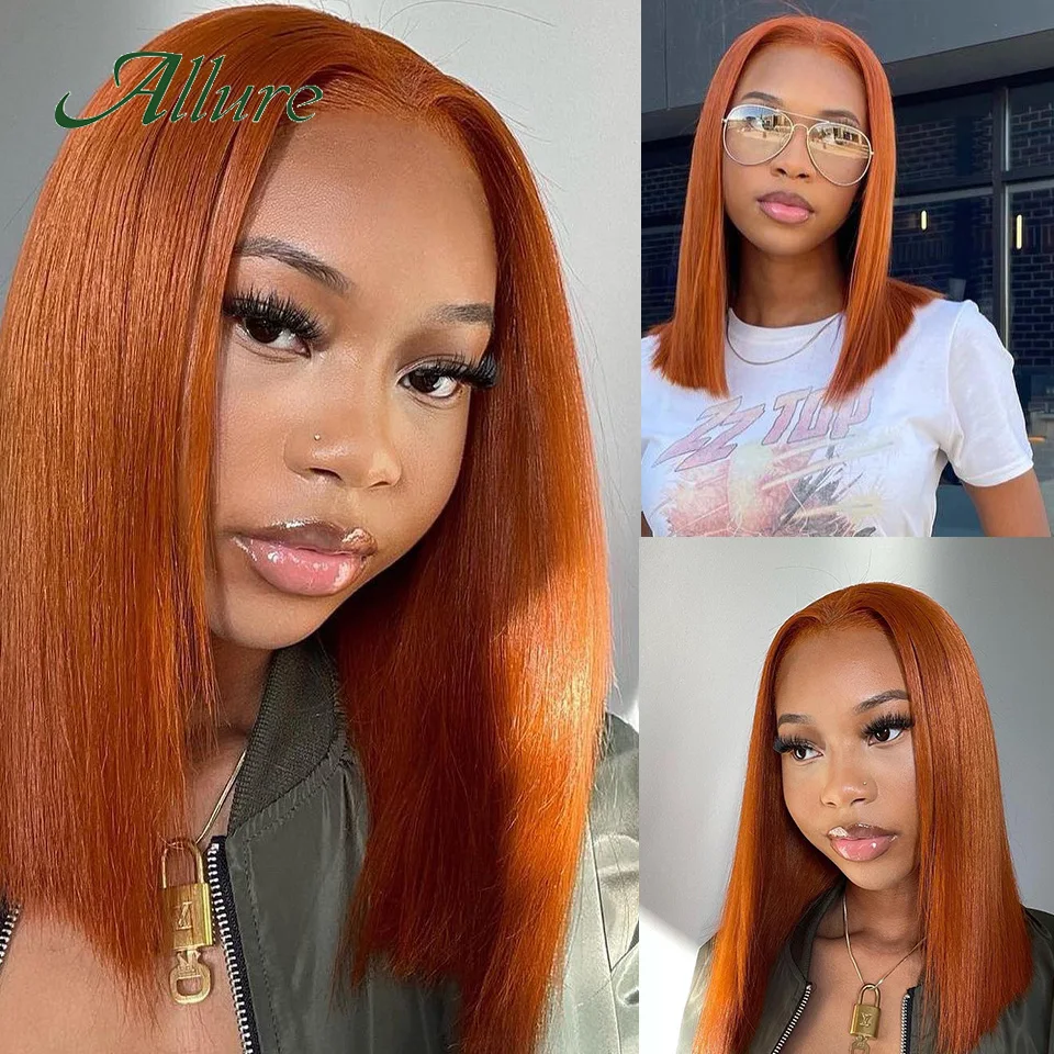 

Straight Hair T Part Bob Wigs for Women Orange Color Hair Lace Frontal Wigs With Babyhair 8 to 14 inch Short Bob Wigs Allure