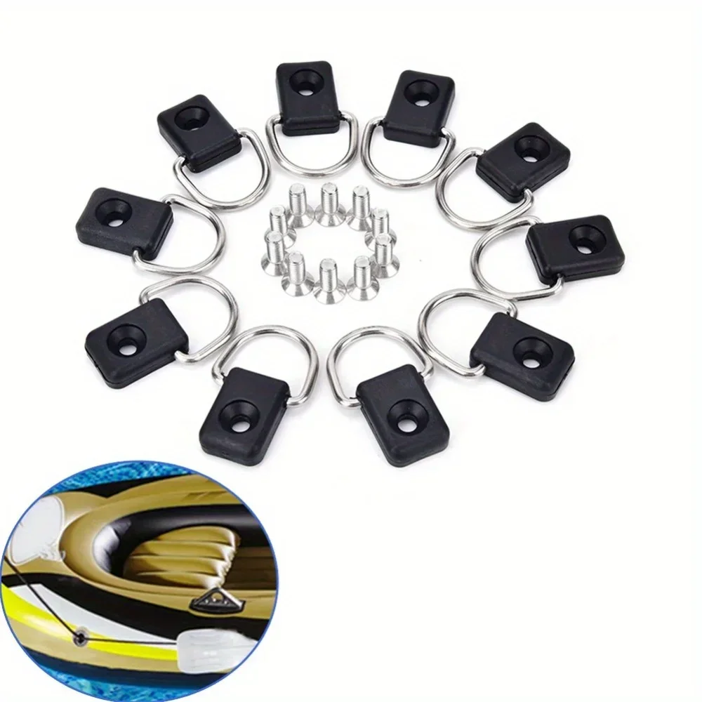 Anillos de amarre de acero para Kayak, aparejo de pesca, hebilla D, bucle de amarre, aparejo de Kayak con tornillos, anillo en D para canoas y barcos, 6 uds.