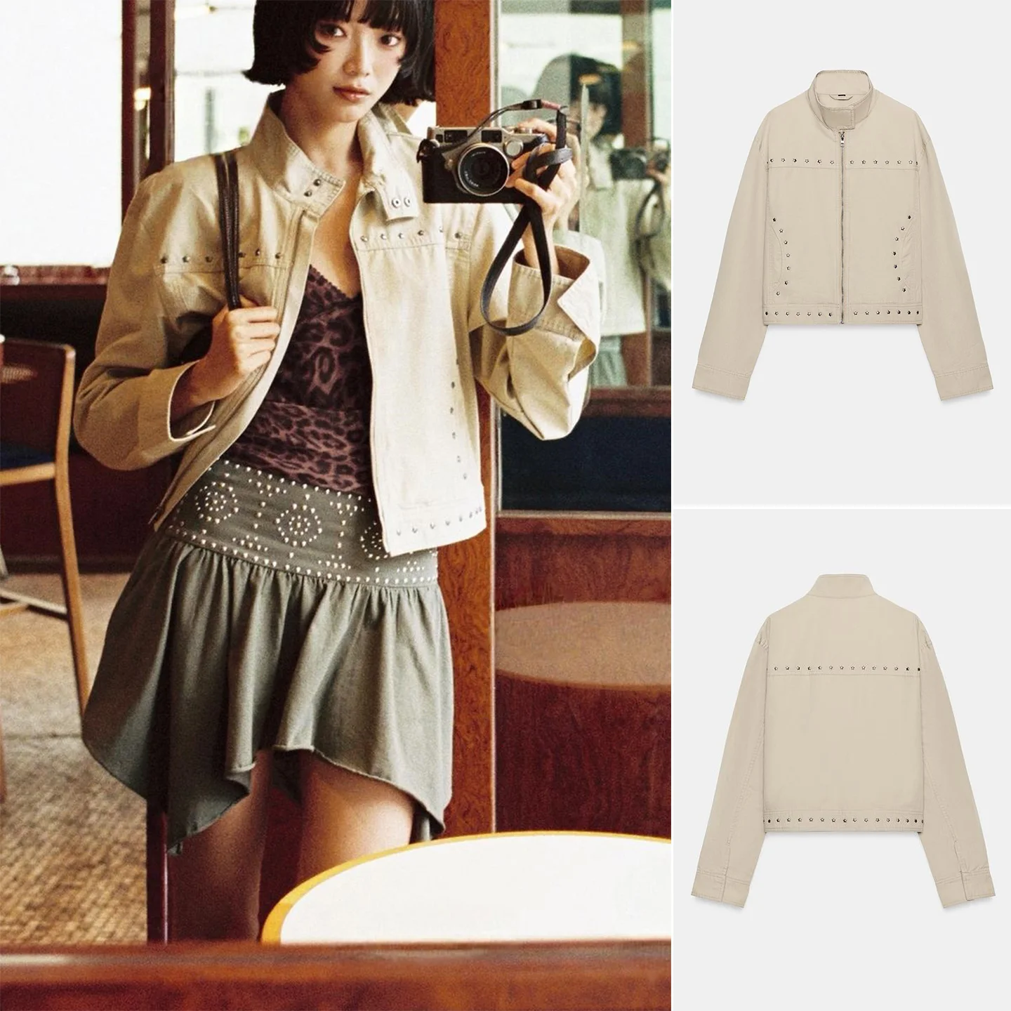 

Spring Summer New Casual Style Zipper Long Sleeve Stand Collar Rivet Workwear Jacket Outerwear Women's Fashion Antimicrobial
