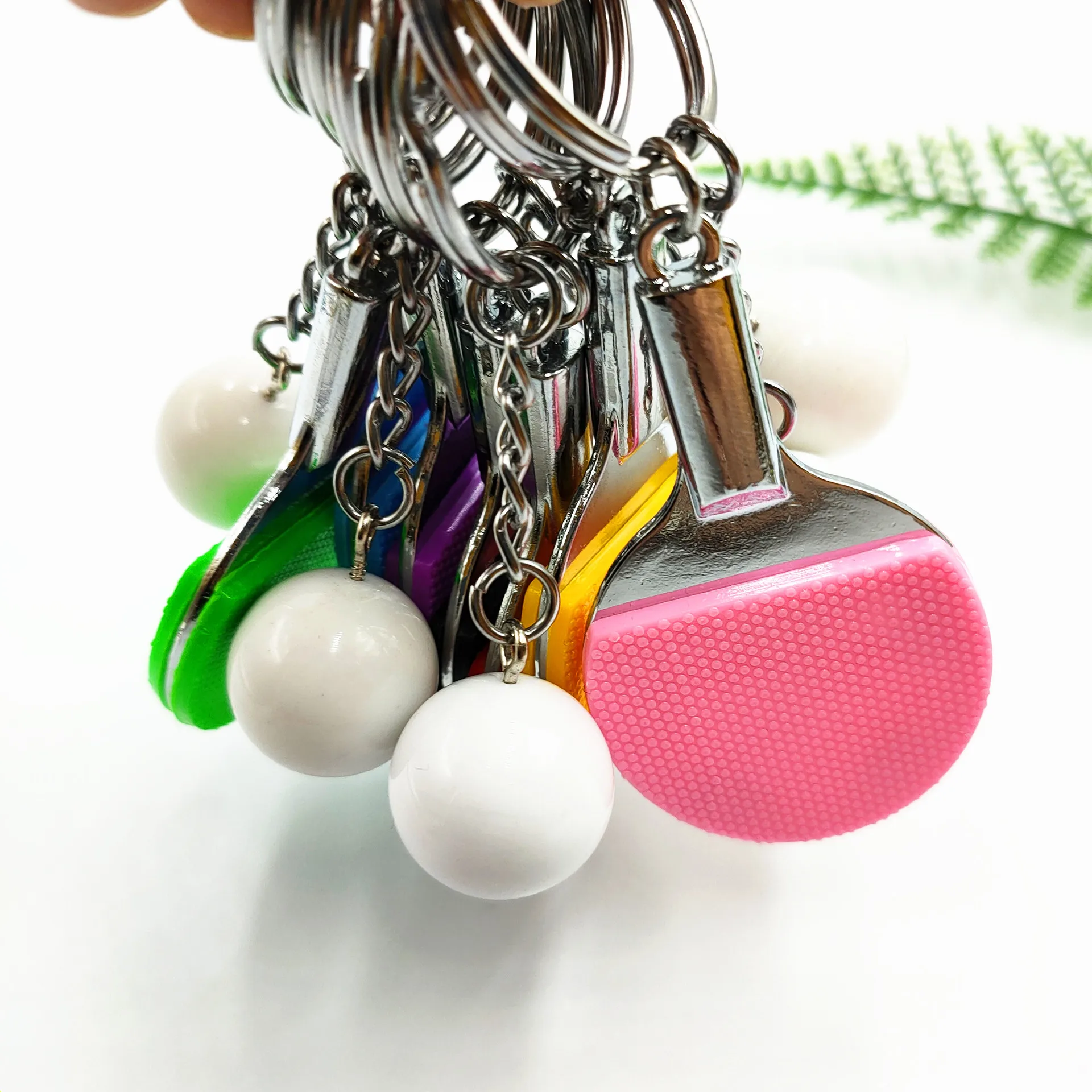 

100pcs/lot Free Shipping 3D Table Tennis Ball Key Chains Multiple Color Sporty Style Men Women Teenager KeyRing KeyChain