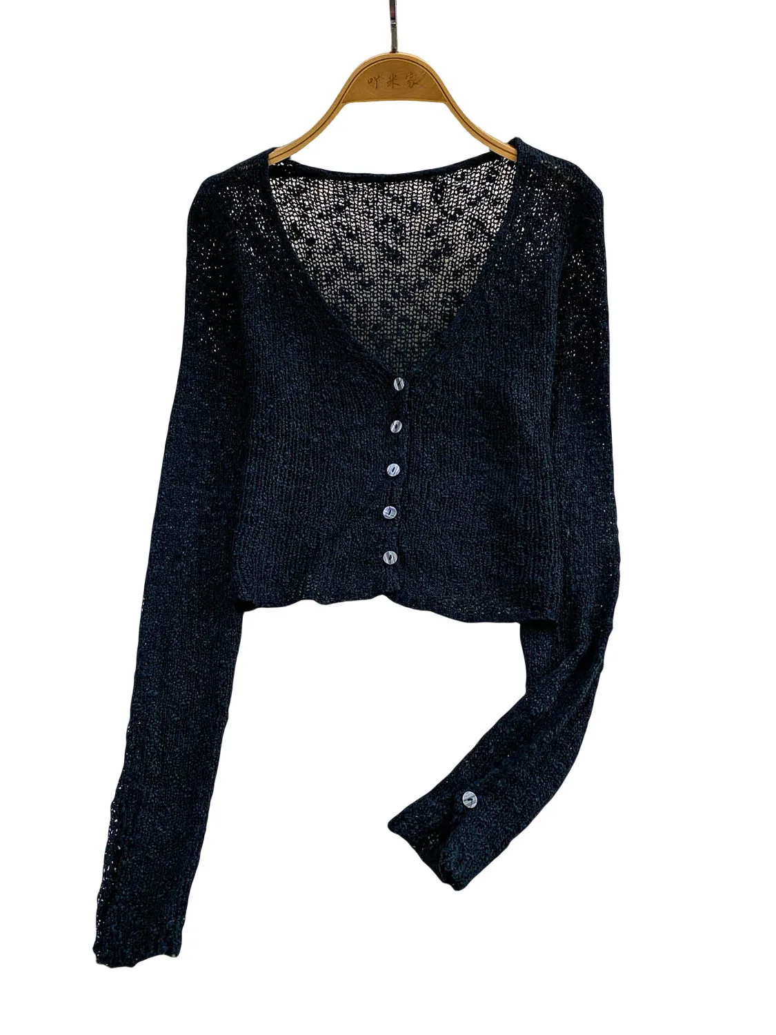 

2025 New Hollow out Knitted V-Ne Long Sve Women's Outerwear ort Fit Slimming with Strap Top UV Protection Faionable ...