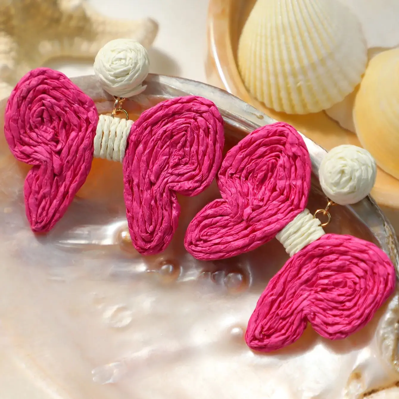 4 Pcs Fashion Raffia Bow Knot Y2K Sweet Beautiful Rose Pink Design Handmade Earrings Women Party Prom Gifts Daily