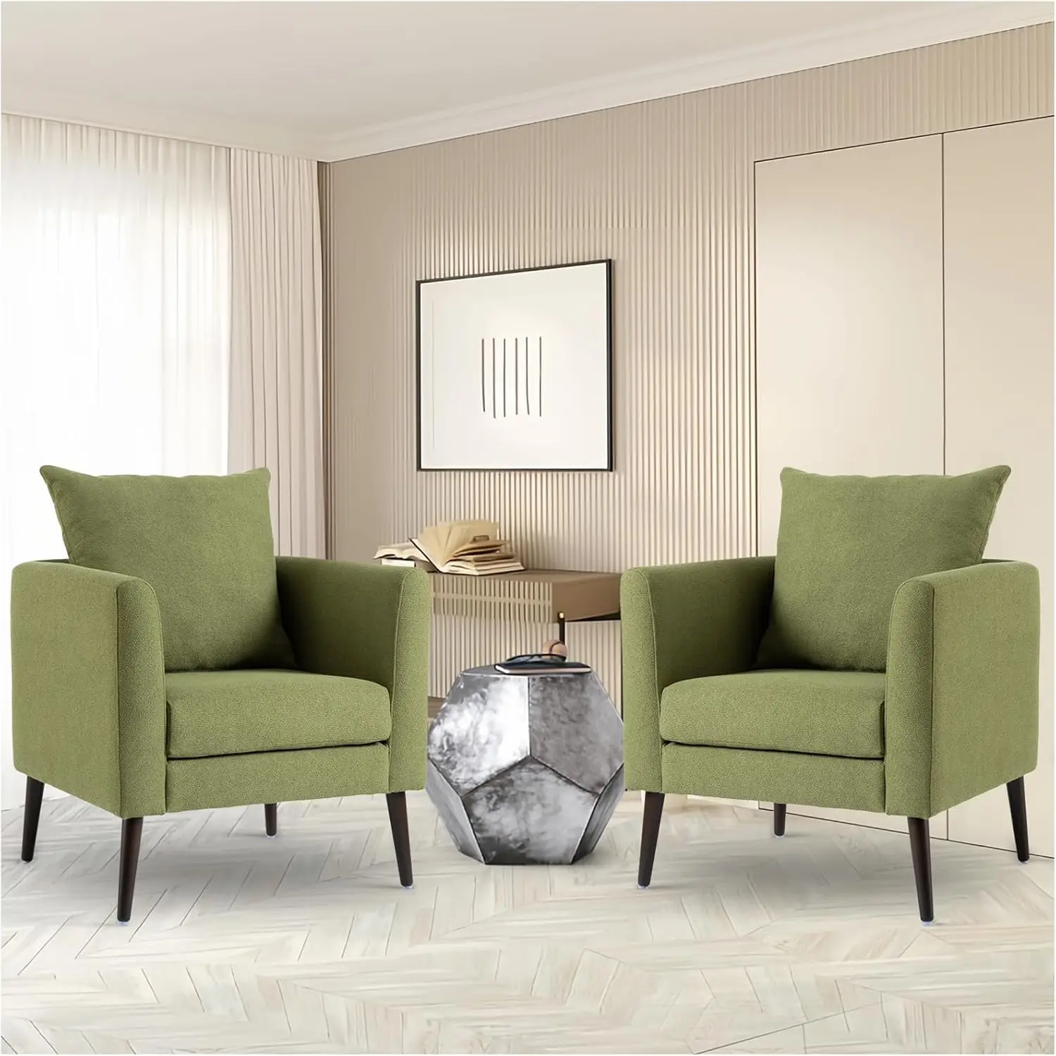 

Olive Green Accent Chairs Upholstered Armchair Set of 2 Modern Reading Chairs for Adults Comfy Arm Chairs for Living Room