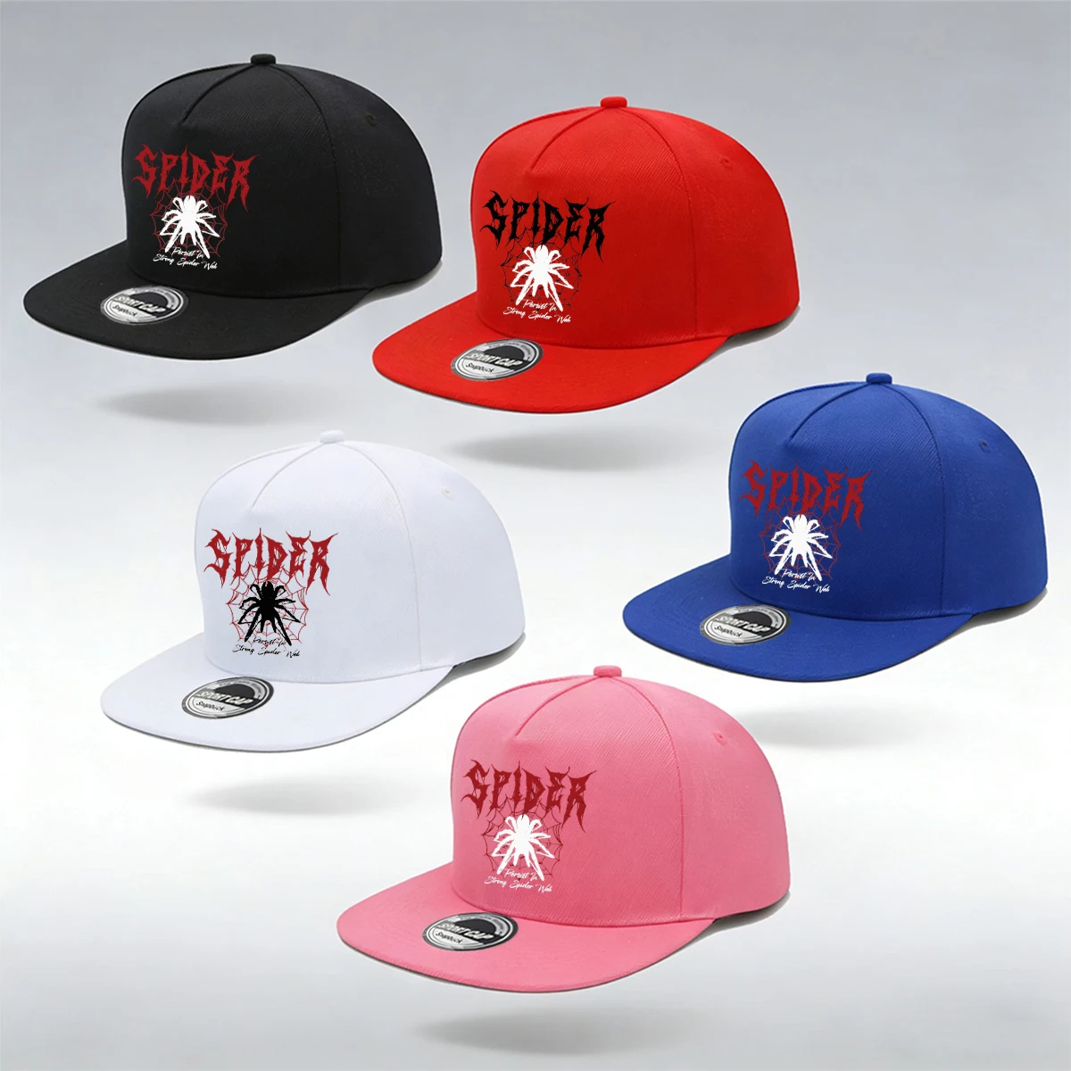 1/2PC Gothic Spider Web Print Flat Bill Snapback Hat, Unisex Adjustable Cotton Baseball Cap, Hip Hop Streetwear