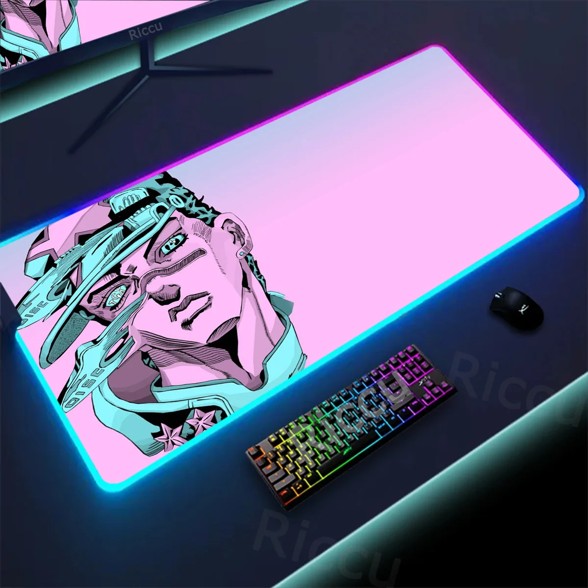 

RGB аниме JOJO большие коврики для мыши Коврик для клавиатуры Мыши игровые аксессуары Нескользящие Коврики игровые коврики светодиодный игровой Настольный коврик с принтом