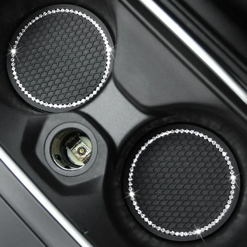 2pcs Bling Auto Car Cup Holder Insert Coasters Universal Vehicle Interior Accessories Anti Slip Crystal Cup Mat Holder view 2