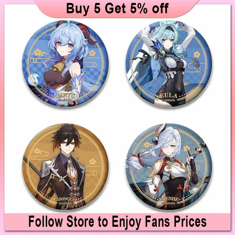 58mm Pop Game Genshin Impact Brooch Pins Anime Badge Cartoon Cosplay Ganyu Xiao Zhongli Jewelry Accessories for Clothes Backpack