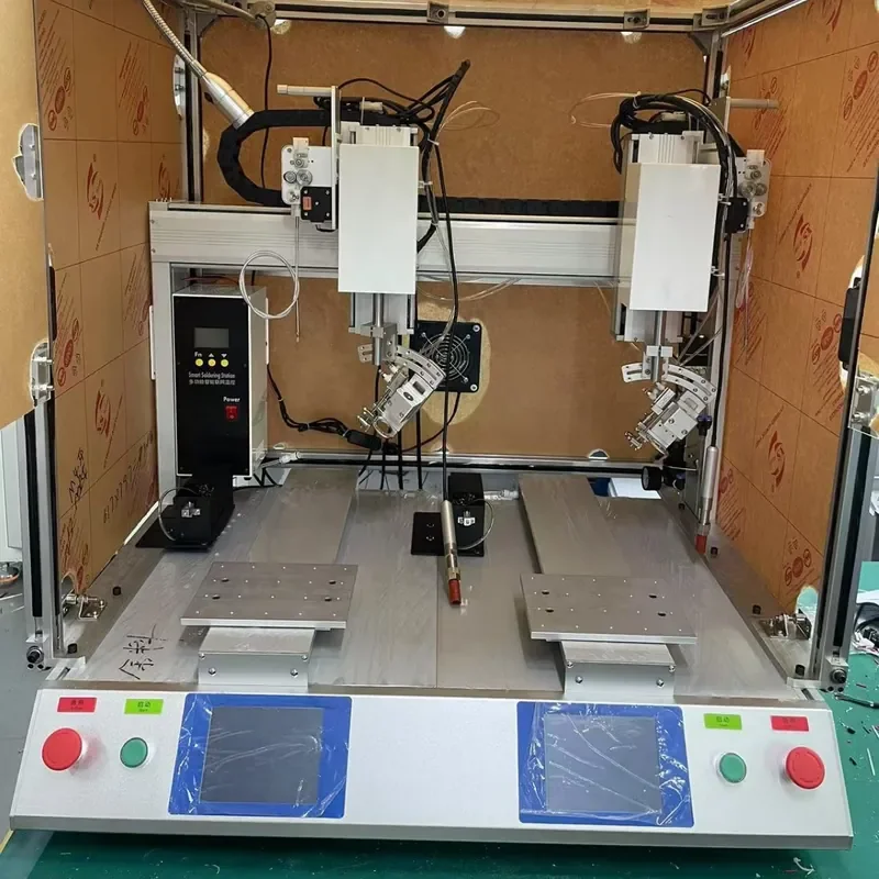 

Double head double station soldering machine, double efficiency solder plus tin spot welding drag welding wire welding