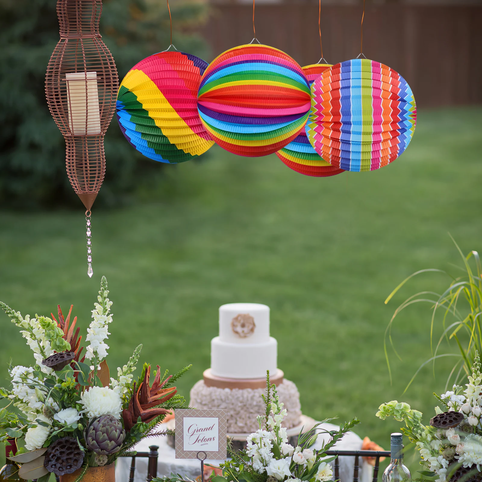 

4pcs Paper Lanterns Set Colorful Lamp Shades Hanging Wall Window Door Decor Foldable Easy Storage Wedding Party Festival