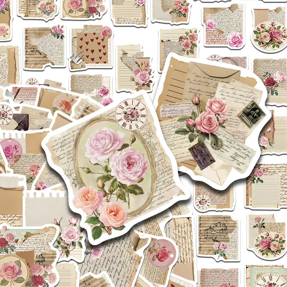 50pcs Retro Rose Inspirational Quotes Stickers Decals For Laptop Notebook Skateboard Guitar Suitcase DIY Aesthetic Stickers