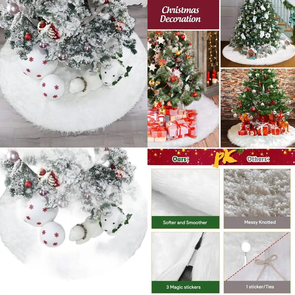 

Luxury Plush Faux Fur Christmas Tree Skirt, 94 Inch, Snow White, Large Fluffy Holiday Decor, Xmas Gift