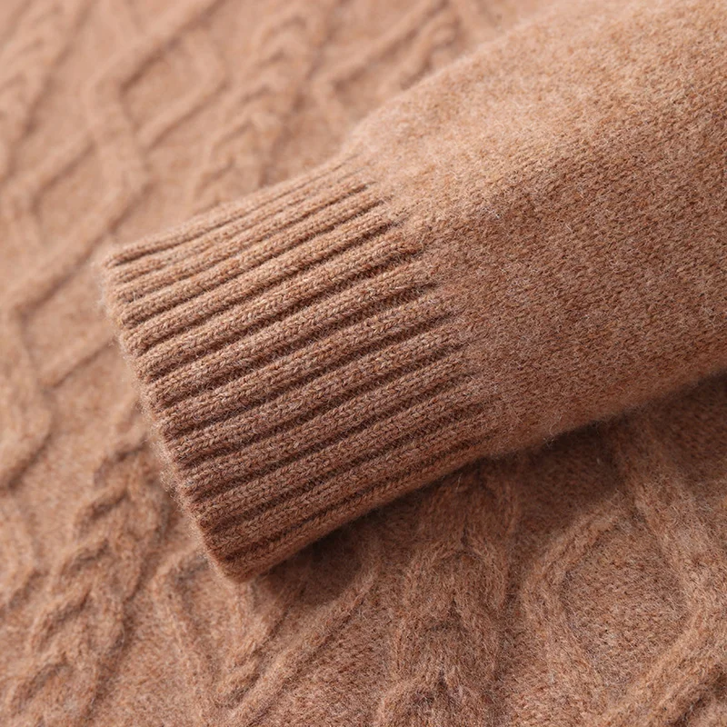 ハイエンドメンズピュアウールセーター O ネックツイストフラワー厚いプルオーバー 100% メリノウールニットウェア秋冬スマートカジュアルトップス