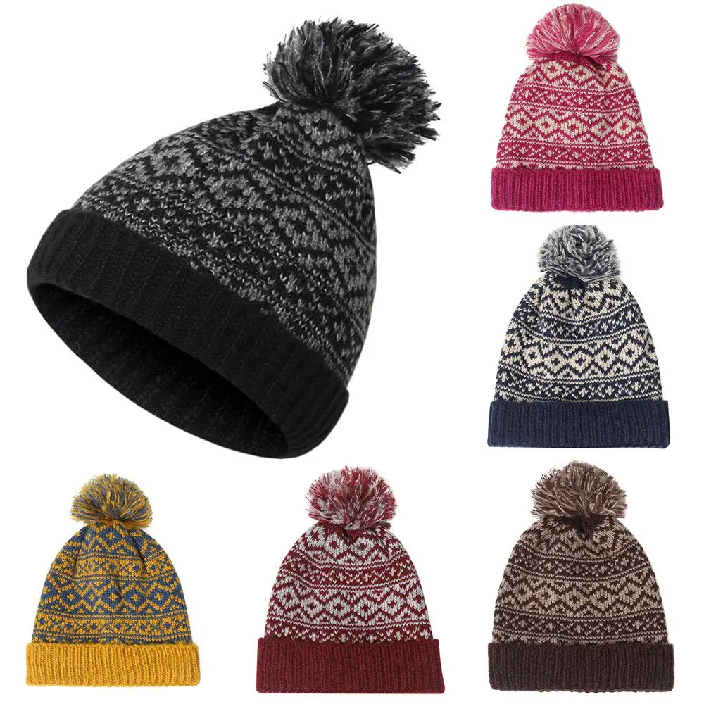 Winter Warm Pom Wooly Cap Unisex Cable Bobble Hat Men Women Pom Pom Hat Ourdoor Ski Knitted Beanie Cap Pom Wooly Cap