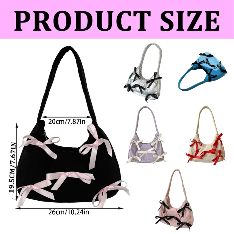 Fashionable Bow Underarm Bag Nylon Shoulder Bag for Women Girls Practical and Eye Catching Armpit Purses Travel Purse