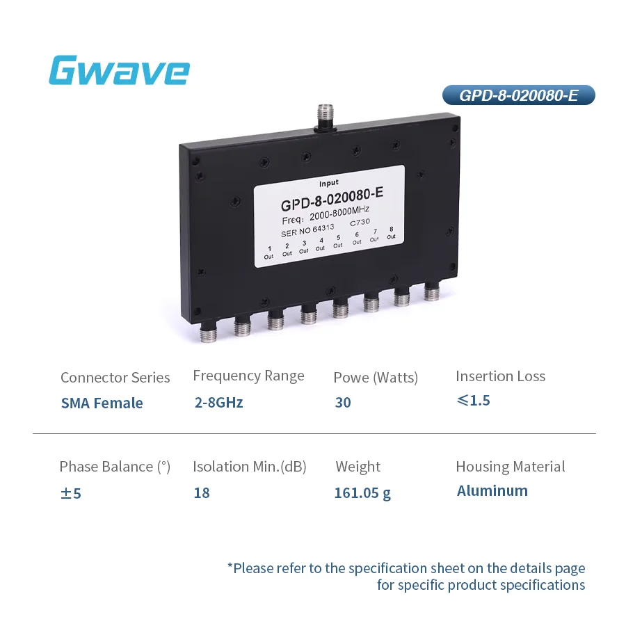 8-Way For SMA Power Divider For Telecom 2 GHz To 8 GHz Range 30 Watts