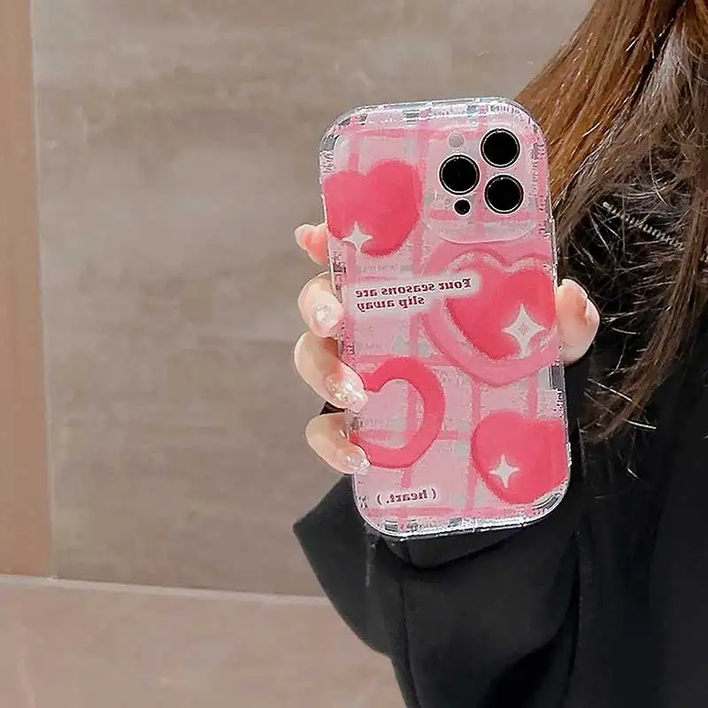 Pink Love Heart Tiny Spot For iPhone 14 13 15 11 12 Pro Max 13 Mini 7 8 6 6s Plus XS XR X Case Transparent Grip TPU Soft Cover