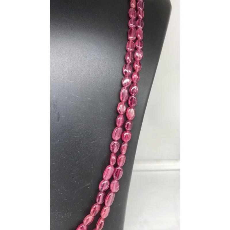 Natural Ruby Necklace 2 Line 8mm Oval Smooth Beads 20 Handmade Gemstone Jewelry