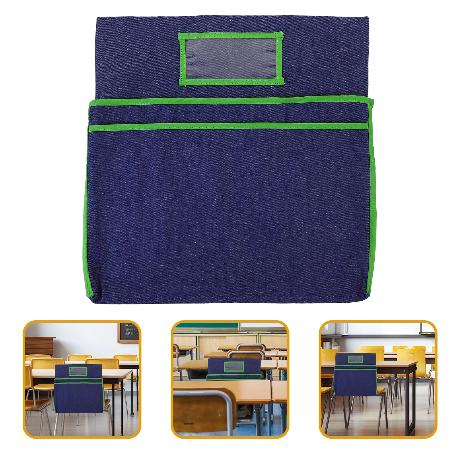Chair Back Cover Seat Back Storage Pouch Denim Student Chair Pocket Protector with Book Storage for School Seat