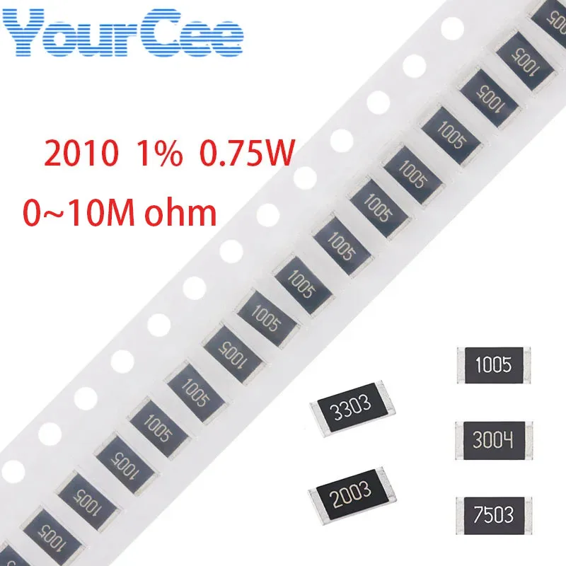 50pcs 2010 SMD Resistor 1% 0.75W 0~10M 0 0.1 0.2 1 2.2 5.6 6.8 10 20 47 51 100 200 680 820 1K 6.8K 10K 20K 30K 200K 1M 10M ohm