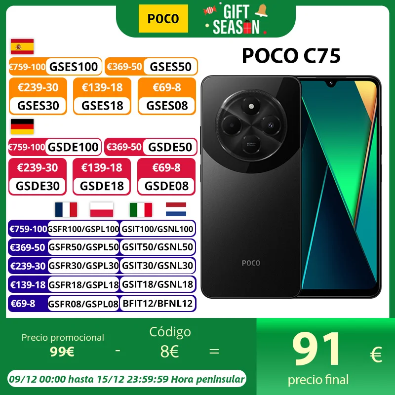 Versão Global POCO C75 Smartphone Helio G81-Ultra Imersivo Ecrã de 6,88” Bateria de 5160mAh (típica) Câmara dupla de 50MP nítida