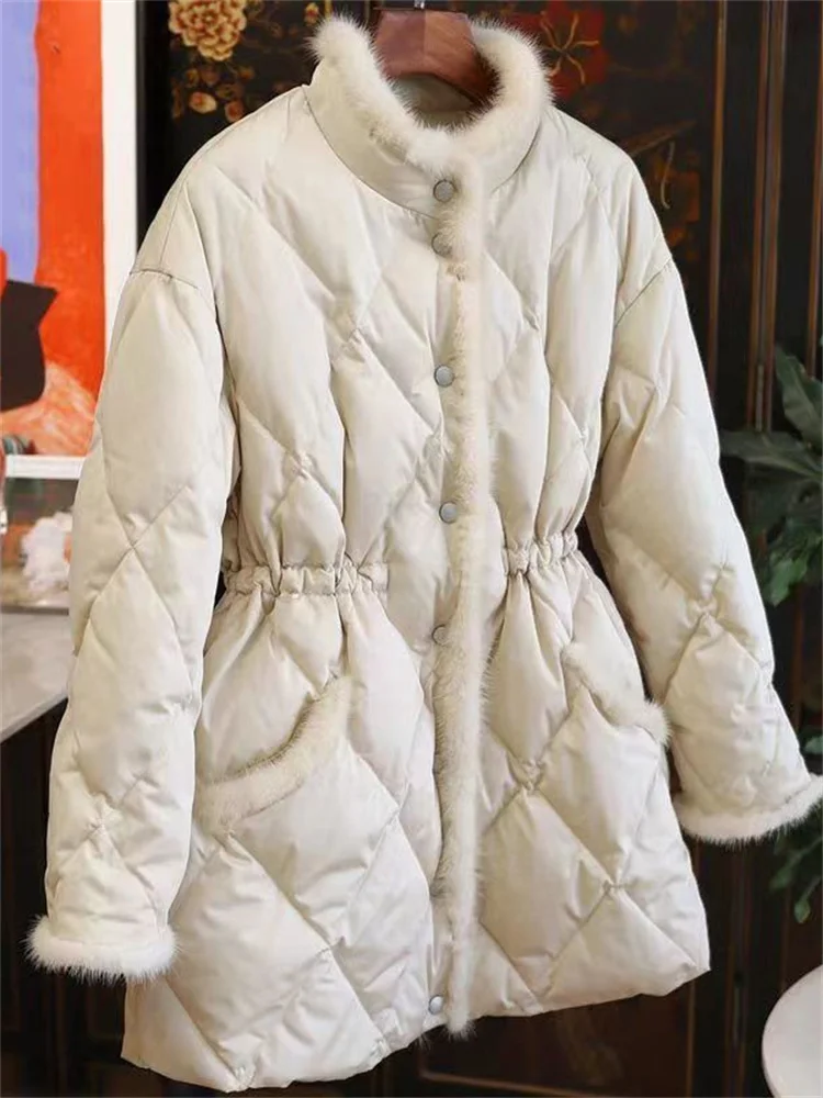 Parkas mulheres com colarinho de pé, com botões firmes, casacos elásticos na cintura, jaquetas chiques casuais, nova moda, outono, inverno, 2022