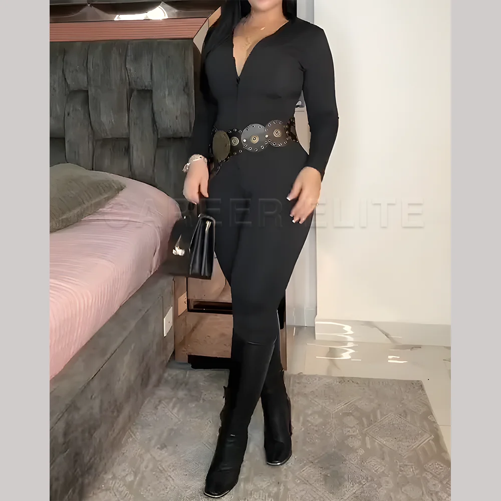 

Black Jumpsuit with Fashion Design Long Pants Autumn Winter Clothing Elastic and Soft Fabric Sports Yoga Body Shaping Leggings