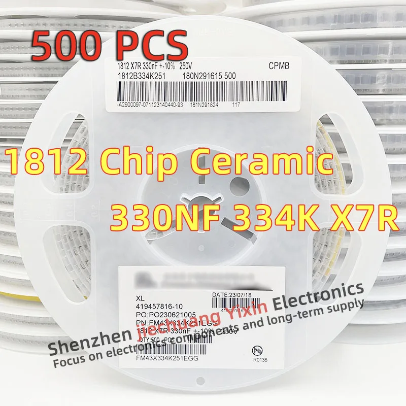 

Chip Ceramic Capacitor 1812 330NF 334K 50V 100V 250V 500V 10% accuracy X7R material 4532 Capacitance 500pcs