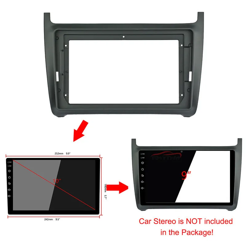 9 inch 2din car  Fascia For Volkswagen Polo 2014-2019 Stereo Panel Dash Trim kit Installation Double Din Car DVD GPS frame