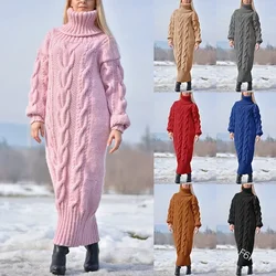 Women's Sweater Winter High Neck Solid Color Turtleneck Pullover Twisted Loose Knitted Sweater Long Dress Sweater for Female New