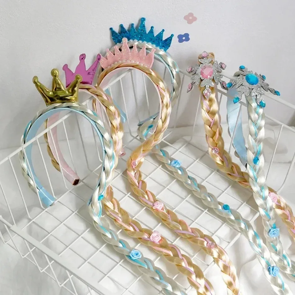 Diadema de Elsa para niñas, peluca de copo de nieve, corona trenzada con diamantes de imitación, diadema para fiesta de cumpleaños, accesorios para el cabello DIY de princesa Frozen