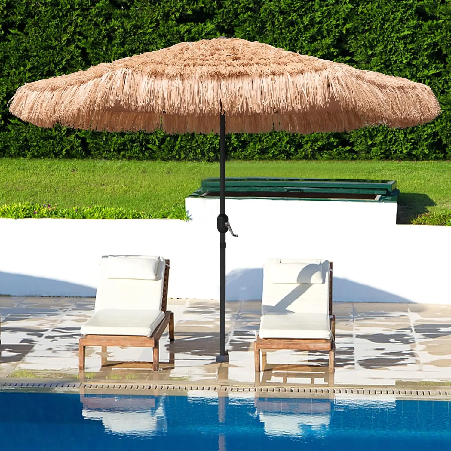 

Пляжный зонт в гавайском стиле Hula Thatched Tiki, 9 футов, с 8 спицами, с ручным подъемным механизмом, UPF 50+, для улицы, для тики-баров, тропический дизайн