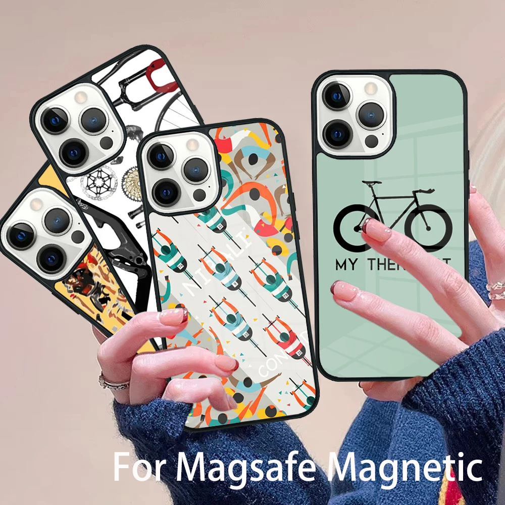 

Cycling Heartbeat Bike Phone Case Magesafe Magnetic Wireless Charge Cover For IPhone 16 11 12 13 14 15 Pro Max Plus Mini