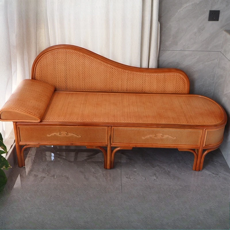 New rattan chaise longue new Chinese old-fashioned double sofa recliner real rattan chaise longue combination rattan chair
