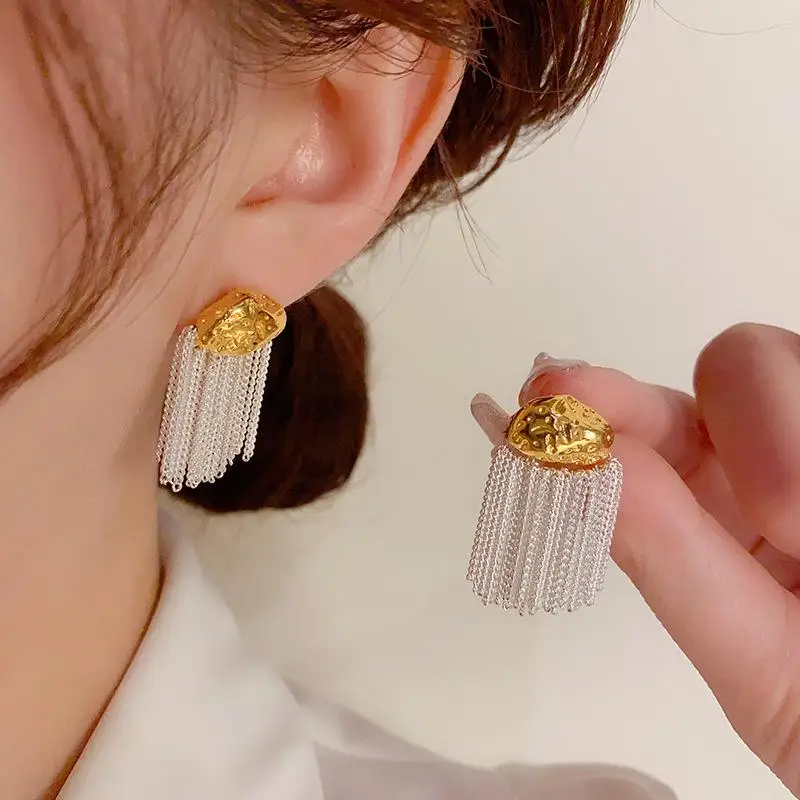 الفرنسية الفاخرة الفضة الأبيض شرابة الأقراط جديد أزياء المرأة الفضة إبرة القرط الملحقات #2