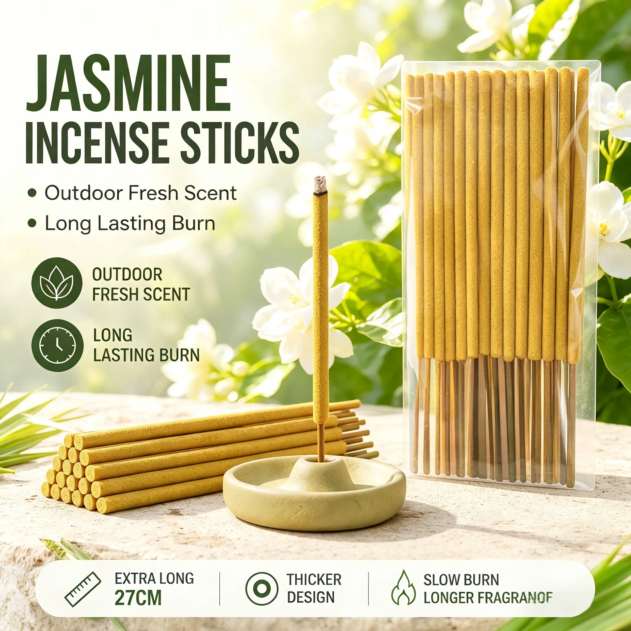 6/12/18 Pieces of Lemongrass Jasmine Patio Garden Incense Sticks, 7mm Thick, 27cm Long, with a Cool and Fresh Herbal Scent, Handmade, Stable and Slow-Burning, Suitable for Porch Decoration, Backyard Relaxation, Camping Nights, and Yoga Practice