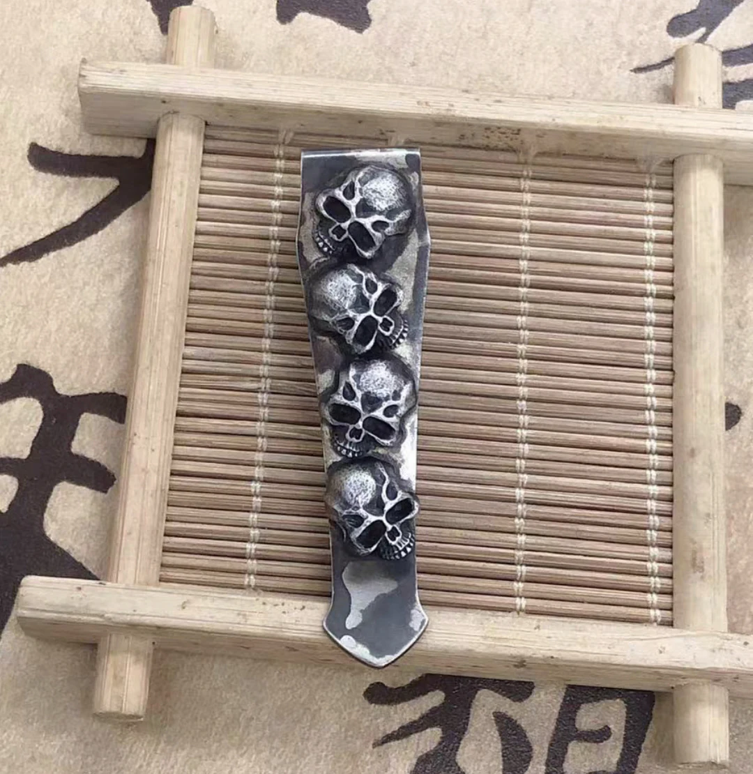 1 Piece Hand Made Replacement Silver Skull Steel Pocket Clip for Micro Tech Knives Accessories