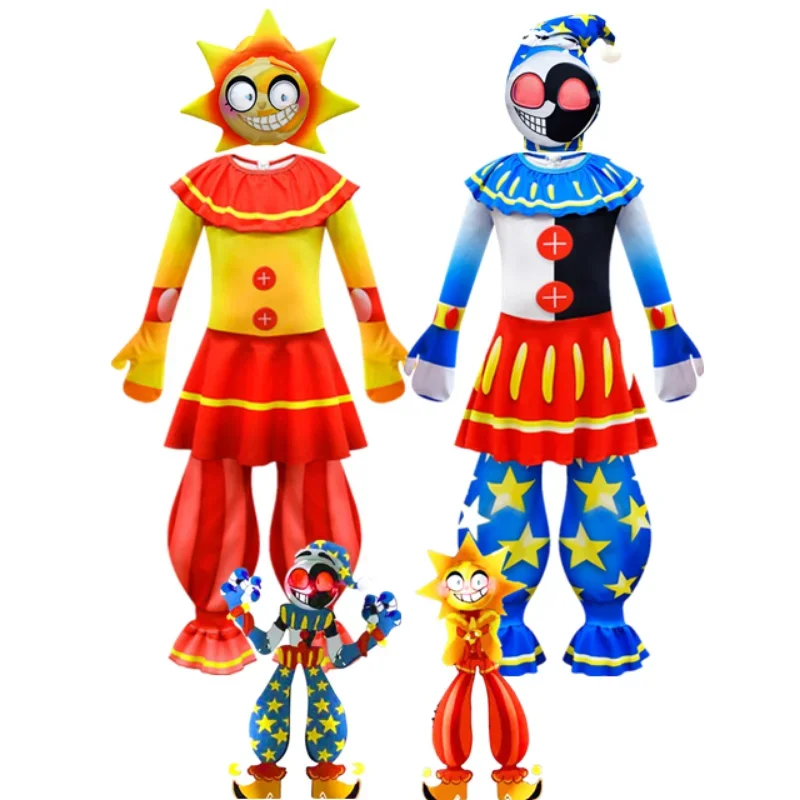 Kawaii Sundrop FNAF Zentai Tuta aderente Bambini Costume di Halloween Festa Pagliaccetto Clown Luna Sole Gioco horror Cosplay Disfraces