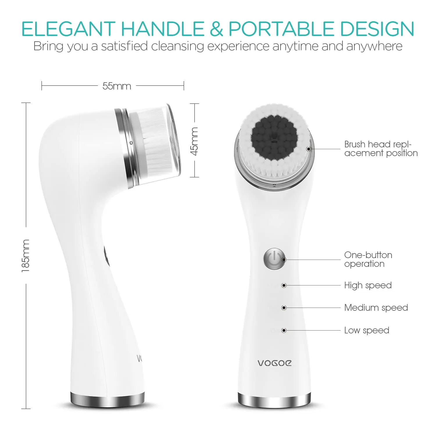 Rechargeable Electric Face Cleansing Brush, IPX7 Waterproof with 3 Speeds & 5 Brushes for Deep Cleansing and Exfoliating
