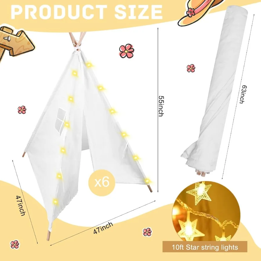 6 pacotes tenda teepee para com luzes de corda de 10 pés tenda teepee de jogo interno para meninas e meninos tendas dobráveis para festa de aniversário bo