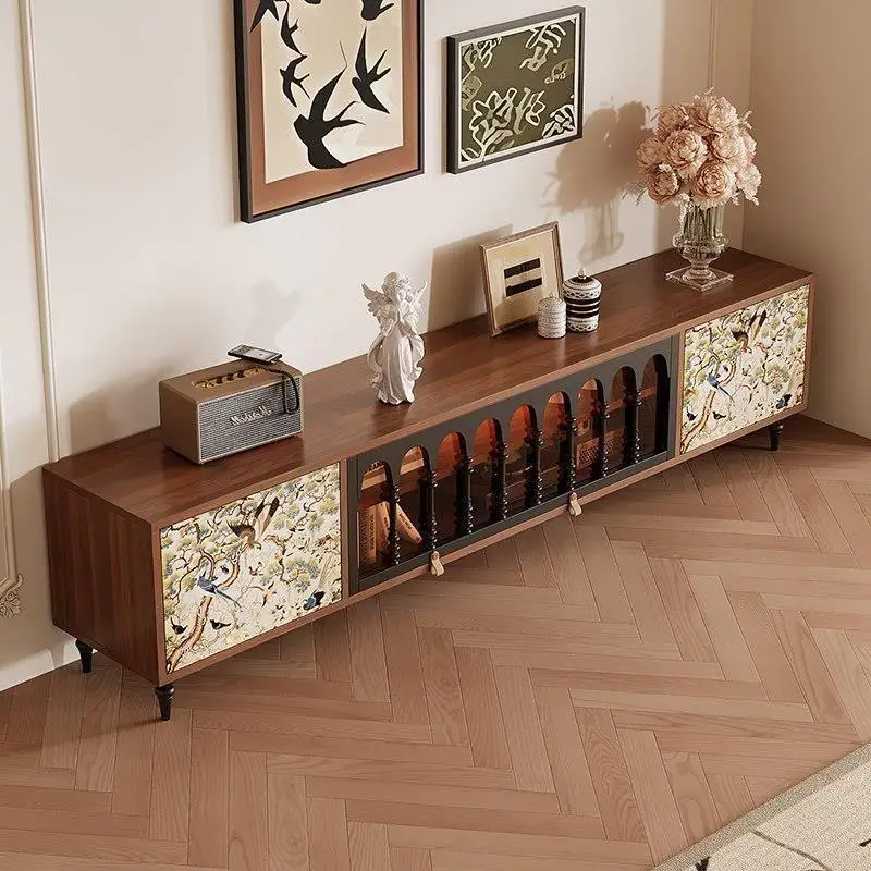 French TV cabinet coffee table combination household living room antique storage sidecabinet solid wood retro TVcabinet cabine