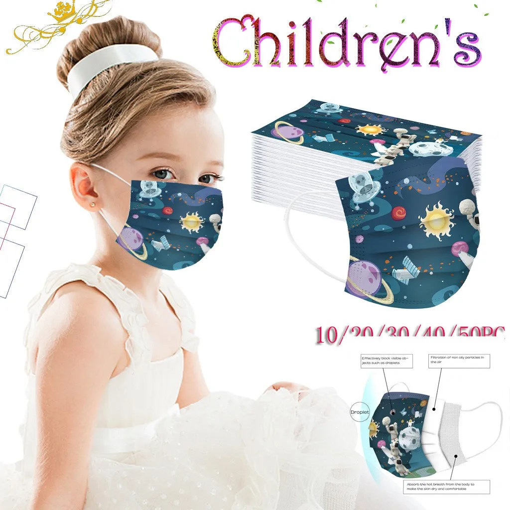 50pcs Children'S Cartoon Style Printed Disposable Cotton Filter Mask Three Layer Ear Loop Design Comfortable Breathable маска